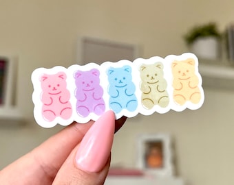 Cute Little Candy Bears Waterproof Sticker, Mental Health Stickers, Self Love Gifts, Handdrawn Art, Bestfriend Gifts, Positivity