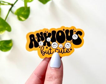Anxious But Cute Waterproof Sticker, Mental Health Stickers, Trendy Decals, Waterbottle Stickers, Groovy Stickers, Mental Health Gifts
