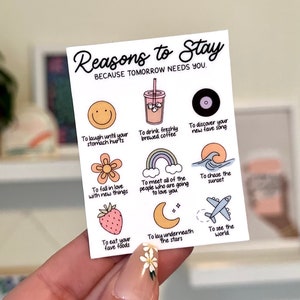 Reasons To Stay Waterproof Sticker, Intuition, Self Care, Self Love, Mental Health Gifts, Anxious, Cute Mental Health, 988 Sticker