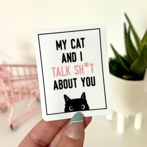 My Cat & I Talk Sh*t About You Waterproof Sticker - Laptop Decals - Waterbottle Stickers - Tumbler Decal - Cat Mom Stickers, Cat Gifts