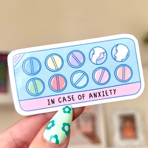 In Case of Anxiety Waterproof Sticker, Mental Health Stickers, Self Love Gifts, Handdrawn Art, Stressed out, Depression, Anxiety