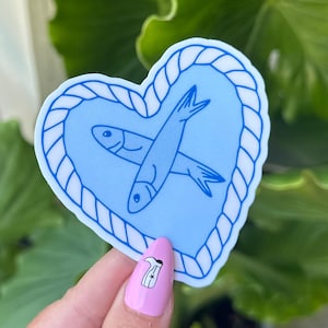 Pegatina impermeable con marco de pez, pegatinas de salud mental, arte dibujado a mano, regalos para mejores amigos, positividad, verano, niño del océano, playa, pesca