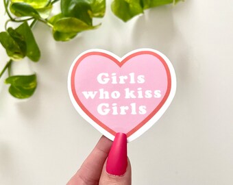 Girls Who Kiss Girls waterdichte sticker, LGBTQ-stickers, waterdichte sticker, PRIDE-stickers, waterflessticker, bekerstickers, lesbisch cadeau