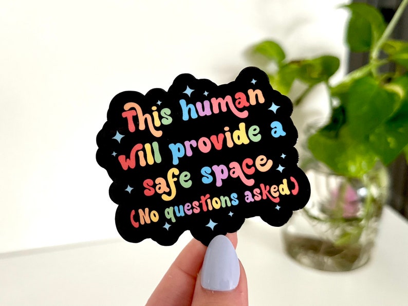 This Human Will Provide A Safe Space Waterproof Sticker, Ally Stickers, Inclusive Decal, Waterbottle Stickers, Tumbler Sticker image 1