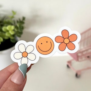 Retro Flowers & Smile Waterproof Sticker - Affirmations - Inspiring Stickers - Tumbler Stickers - Waterbottle Decals