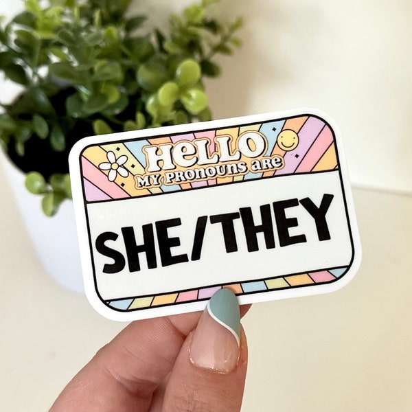 Hello, My Pronouns Are… Waterproof Sticker, Name Tag, Pronoun Tags, LGBTQ Stickers, Pride Gifts, Trans Friendly