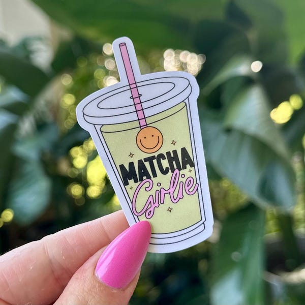 Matcha Girlie vattentätt klistermärke, kaféklistermärken, muggklistermärken, kaffepresenter, roliga dekaler, vattenflaskklistermärken, retro