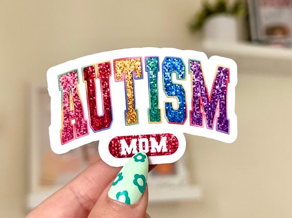 Autism Mom Waterproof Sticker: Faux Sparkle Tumbler Decal