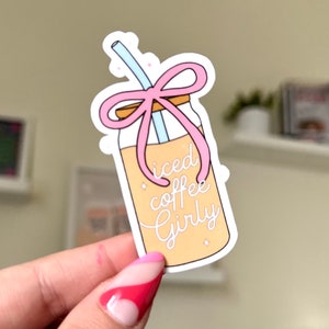 Coquette Iced Coffee Girly Waterproof Sticker, Coffee Stickers, Mug Sticker, Coffee Gifts, Funny Decals, Waterbottle Sticker