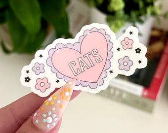 Cats Waterproof Sticker: Heart & Flowers Laptop Decal