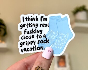 Grippy Sock Vacay Waterproof Sticker: Mental Health Art