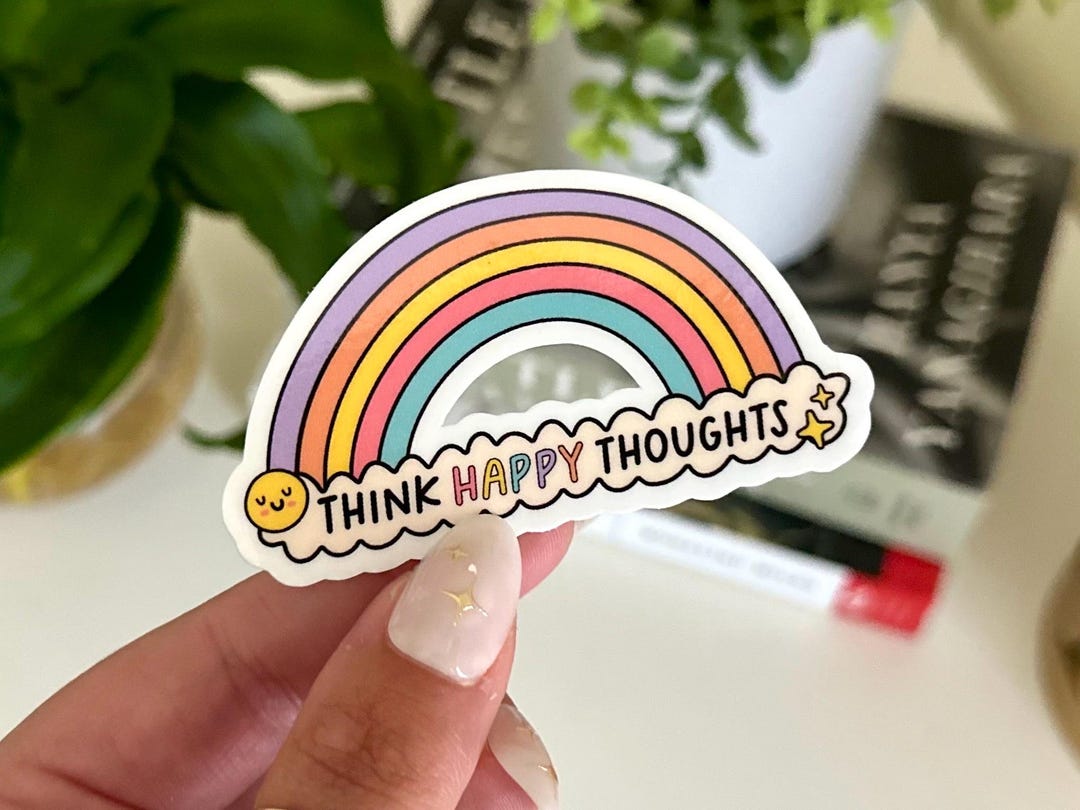 Think Happy Thoughts Waterproof Sticker, Mental Health Stickers ...