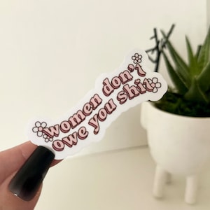 Women Don't Owe You Shit waterdichte sticker, sticker beker, sticker waterfles, feminismecadeaus, feministische sticker, cadeaus voor haar, inclusief