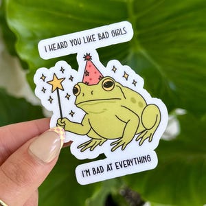 Sticker imperméable grenouille Bad Girls : cadeau d&#39;art dessiné à la main