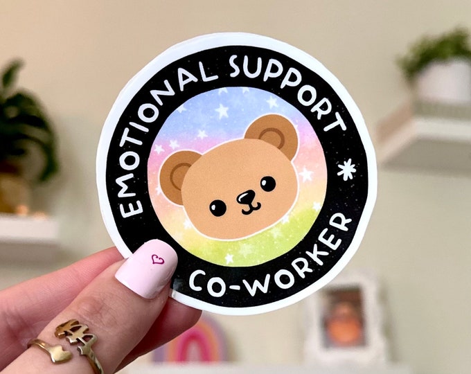 Emotional Support Co-worker Sticker: Hand-drawn Waterproof Decal