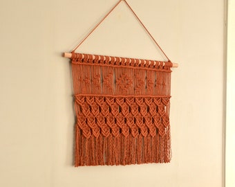 Camellia in Terracotta Orange ~ Geometric Macrame Wall Hanging