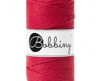 Cherry Red 3mm Premium Macrame cord, 108 yards (100 meters) - Single strand macrame string, cotton cord, twisted macrame cord- Bobbiny