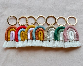 Rainbow Keychain~ Ring, Macrame, Colorful, Boho, Lanyard accessory, Car Keys