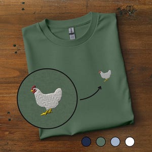 Huhn besticktes T-Shirt: Unisex-Baumwollrundhalsausschnitt, minimalistisches Vogel-T-Shirt