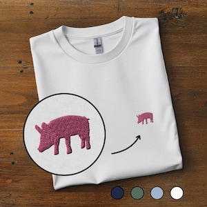 Schwein besticktes T-Shirt: Unisex-Baumwoll-Rundhalsausschnitt, minimalistisches Tier-T-Shirt