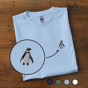 African Penguin Embroidered T-Shirt:  Unisex Cotton Crewneck, Minimalist Bird Tee