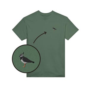 Gesticktes Kiebitz T-Shirt: Unisex-Baumwoll-Rundhalsausschnitt, minimalistisches Vogel-T-Shirt