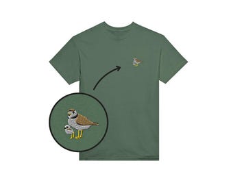 Piping Plover Broderad T-shirt: Unisex bomulls-Crouched, Minimalistisk Fågel-T-shirt