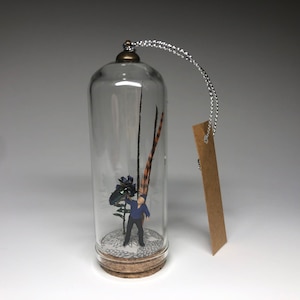 Teaching Buzzy to Fly - Miniature Diorama - Handmade One-of-a-kind Christmas Ornament - Glass Bell Jar
