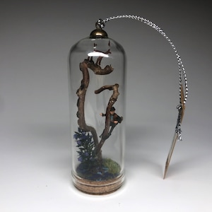 Treetop Deer Hunter - Miniature Diorama - Handmade One-of-a-kind Christmas Ornament - Glass Bell Jar