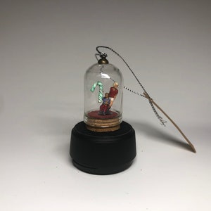 Competitive Candy Cane Consumption - Handmade One-of-a-kind Christmas Ornament - Glass Bell Jar Diorama