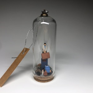 Emotional Baggage Fee - Miniature Diorama - Handmade One-of-a-kind Christmas Ornament - Glass Bell Jar