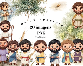 Bible Study JW Digital Kit – Cute Watercolor Apostles | 20 PNG Stickers for Digital Notes & Meetings JW