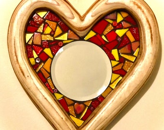 Mosaic Wall Mirror Heart Shape Red Hand Crafted Fair Trade Love Valentine Gift 