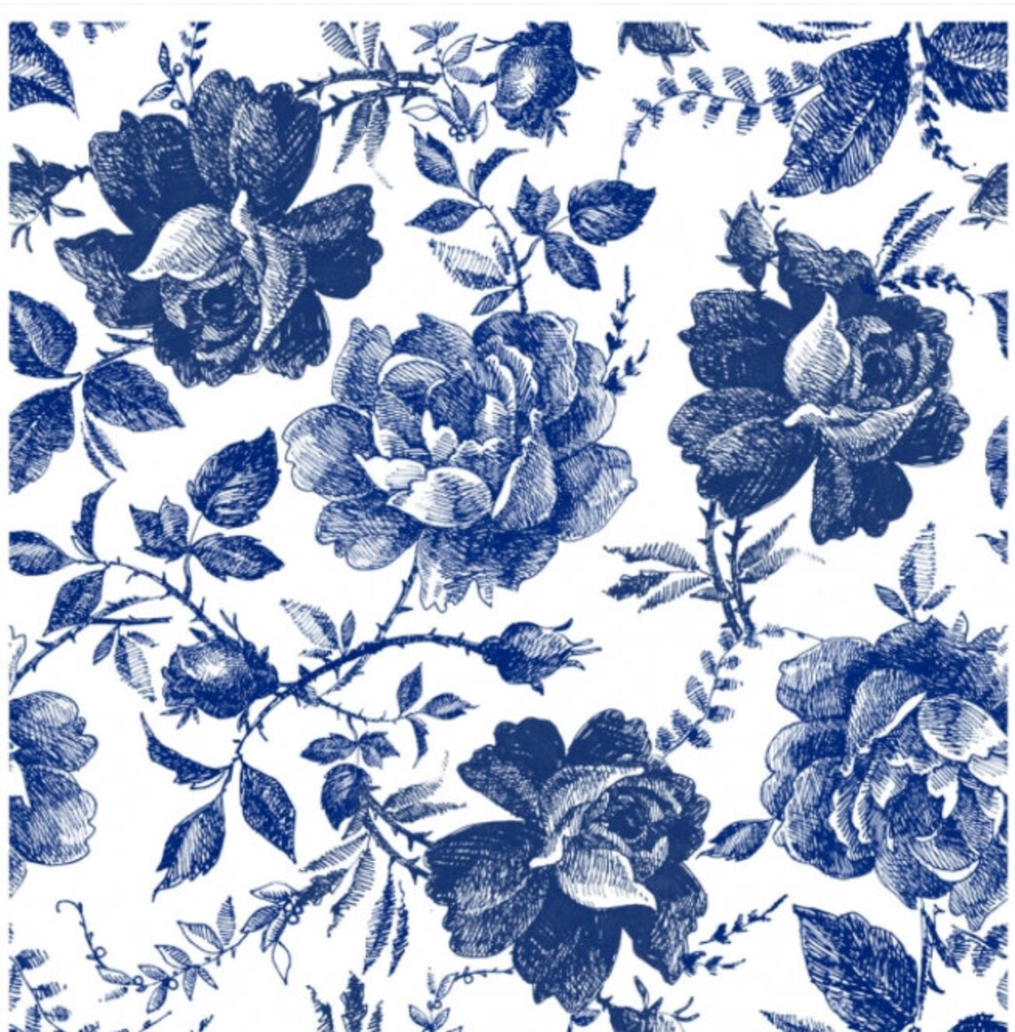 Sketched Blue Flowers Decoupage Paper/ Decoupage Paper/ Dixie Etsy