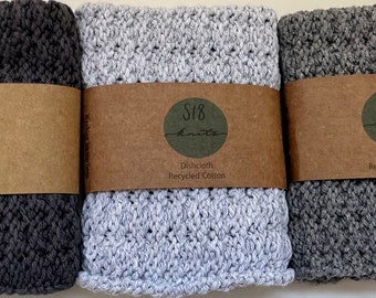 3 Recycled Cotton Dishcloths, dish cloths Eco Friendly