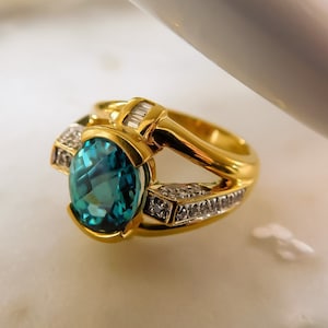Sculptural Blue Zircon and Diamond Ring