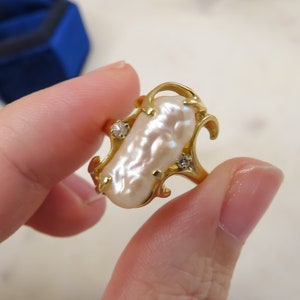 Freshwater Pearl and Diamond Ring in 14K Gold