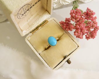 Artisan Sleeping Beauty Turquoise Ring in 14K Gold • Signed Labor Day Sale