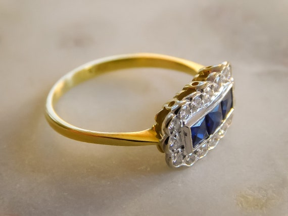 Antique French Cut Sapphire and Diamond Band - image 3