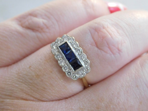 Antique French Cut Sapphire and Diamond Band - image 8