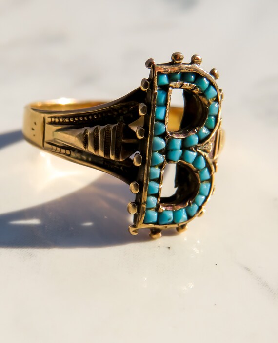 Victorian Turquoise Letter B Ring - image 2