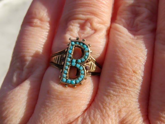 Victorian Turquoise Letter B Ring - image 7