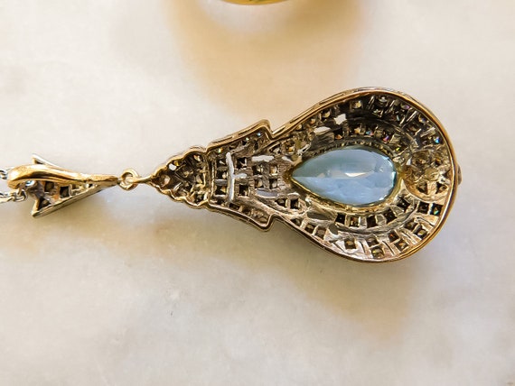 Vintage Aquamarine and Diamond Teardrop Necklace - image 8