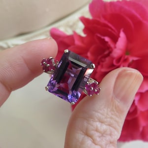 Vintage 14K White Gold Amethyst & Ruby Cocktail Ring