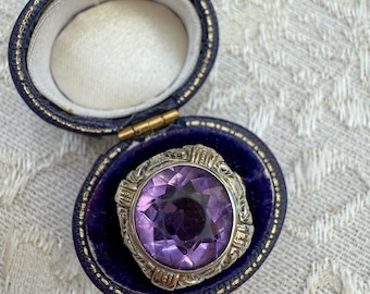 1920s Art Deco Amethyst Ring – 14K White Gold – Size 6