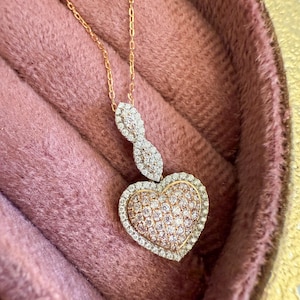 14K Rose Gold Heart Necklace with Natural Pink & White Diamond Pendant