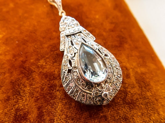 Vintage Aquamarine and Diamond Teardrop Necklace - image 9