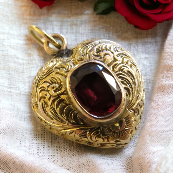 Antique Garnet Heart Locket
