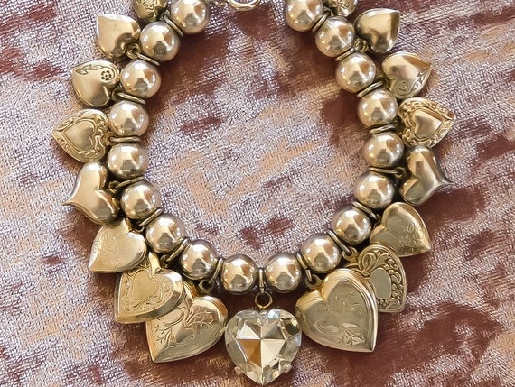 Vintage Silver Tone Heart Locket Charm Bracelet by Tonic Etsy