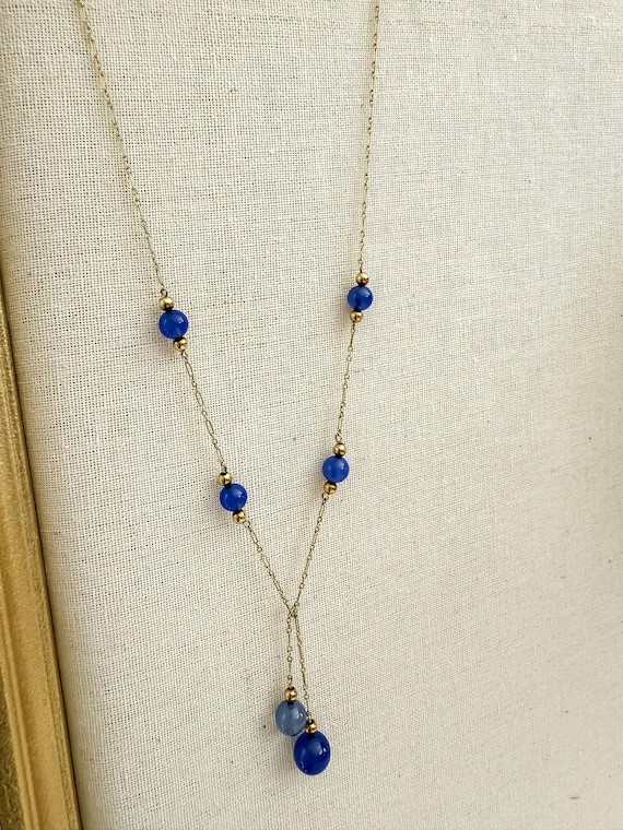 Vintage 14K Gold Necklace with Cascading Natural Blue Gemstones